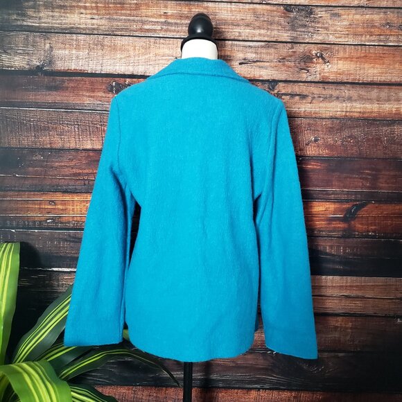 Chicos 100% Knitted Wool Teal Button Front Jacket Size 1 Medium - Picture 2 of 9